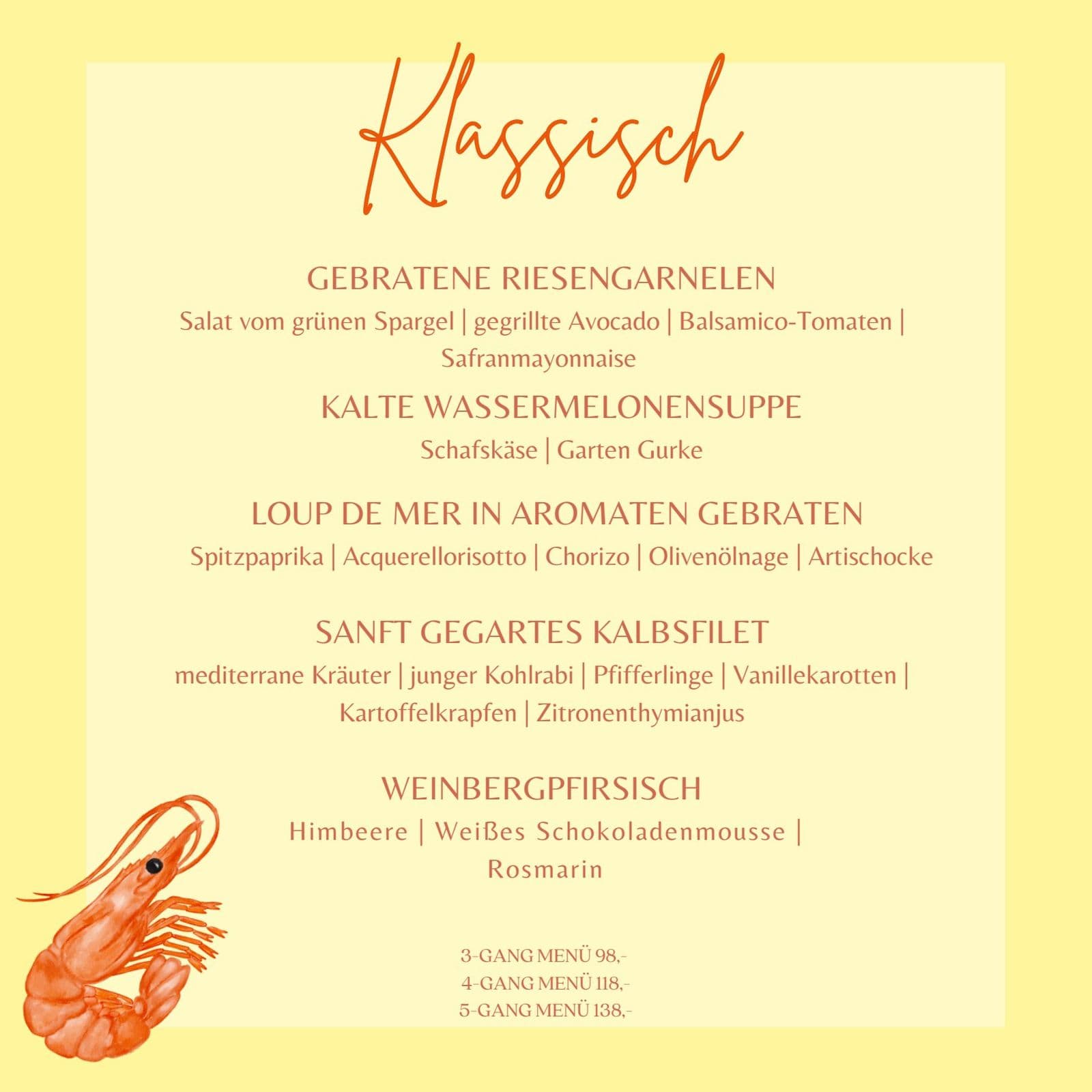 Aktuelles klassisches Menü der Schlossweinstube