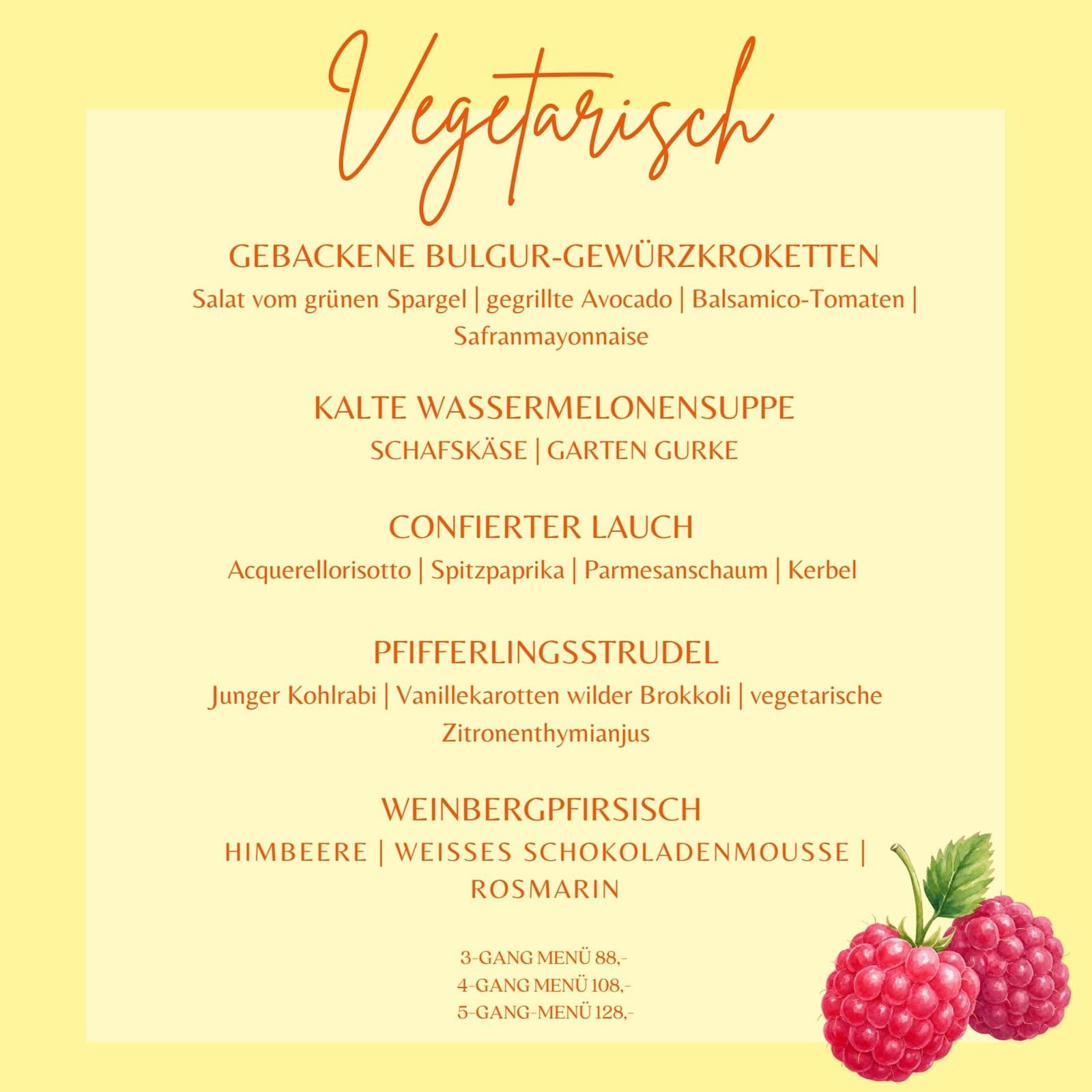 Aktuelles vegetarisches Menü der Schlossweinstube