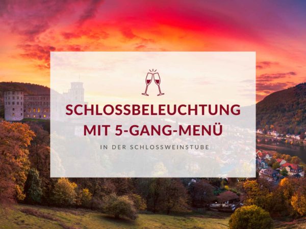 Grafik Schlossbeleuchtung 5-Gang-Menü Schlossweinstube Schloss Heidelberg Abendrot