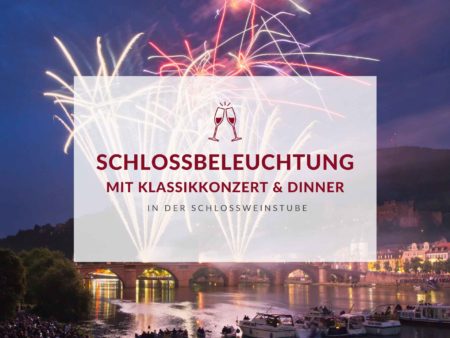 Grafik Schlossbeleuchtung mit Klassikkonzert und Dinner Schlossweinstube Schloss Heidelberg