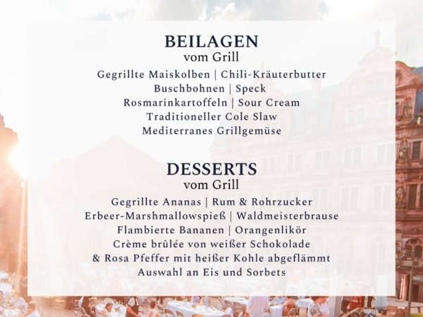 Open Air Restaurant Schloss Heidelberg mit Krüger Rockt & BBQ Beilagen & Dessert