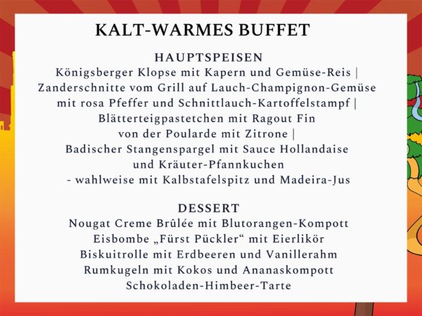 Grafik Buffet Tanz in den Mai auf dem Heidelberger Schloss Hauptgerichte
